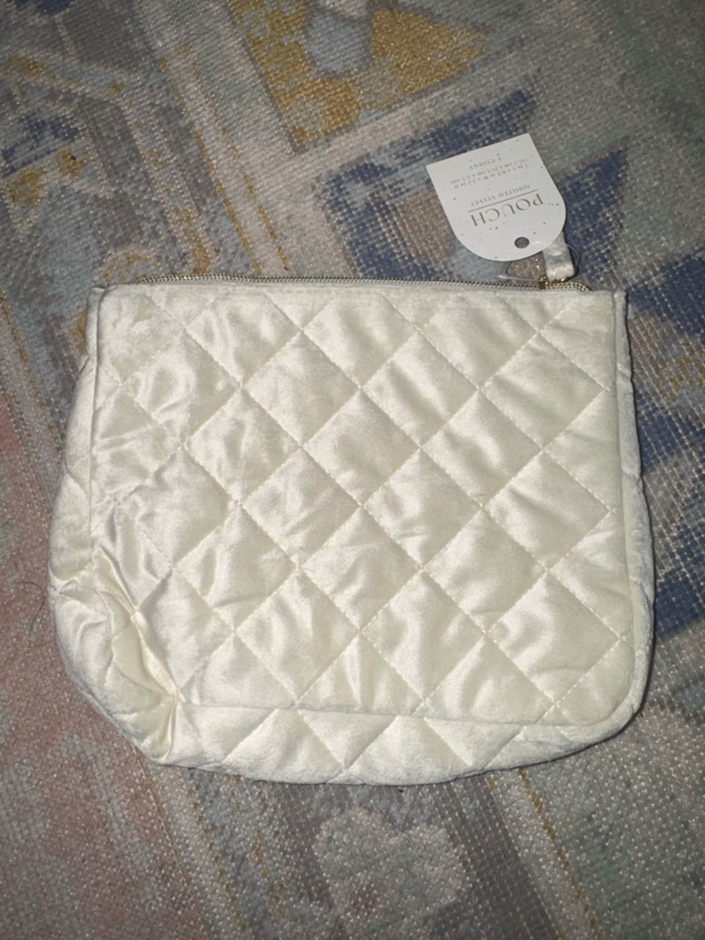 Quilted velvet Cosmetic Pouch in Ivory